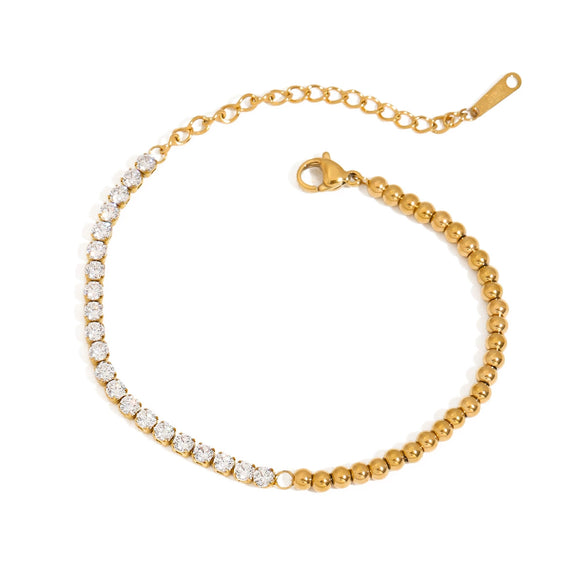 Sports Leisure Stainless Steel White Zircon Bead Chain Tennis Bracelet With Geometric Pattern Electroplated For Women
