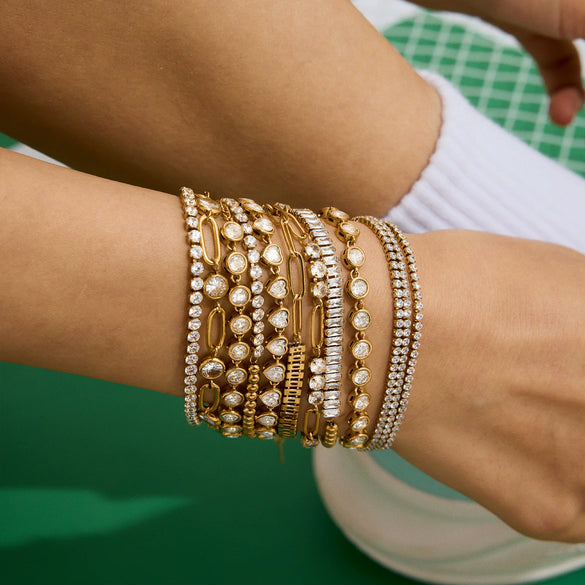 Sports Leisure Stainless Steel White Zircon Bead Chain Tennis Bracelet With Geometric Pattern Electroplated For Women