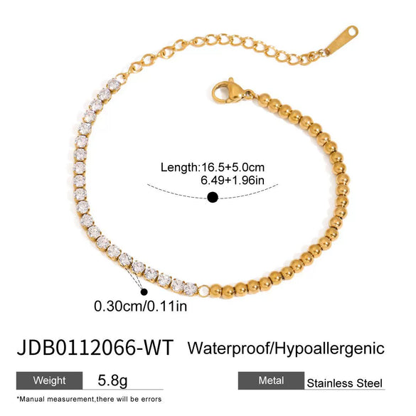Sports Leisure Stainless Steel White Zircon Bead Chain Tennis Bracelet With Geometric Pattern Electroplated For Women