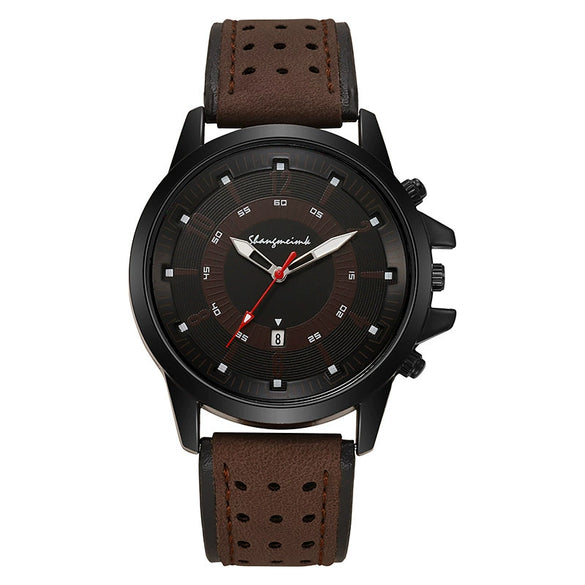 Sports Men's Quartz Watch Alloy Case Imitation Leather Strap Stainless Steel Buckle Round Dial
