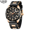 Sports Quartz Watch Alloy Case Silicone Strap Stainless Steel Clasp Round Dial For Adults