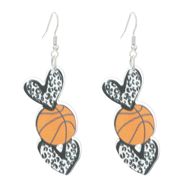 Sports Series Acrylic Heart Shape Printed Electroplated Earrings For Women
