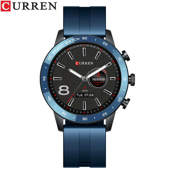 Sports Smart Watch With Organic Glass Mirror Silicone Strap Stainless Steel Buckle Round Dial