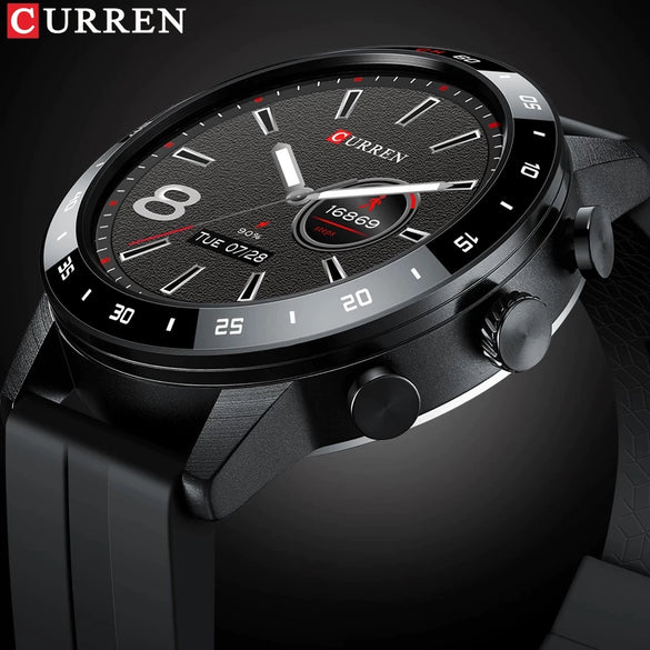 Sports Smart Watch With Organic Glass Mirror Silicone Strap Stainless Steel Buckle Round Dial