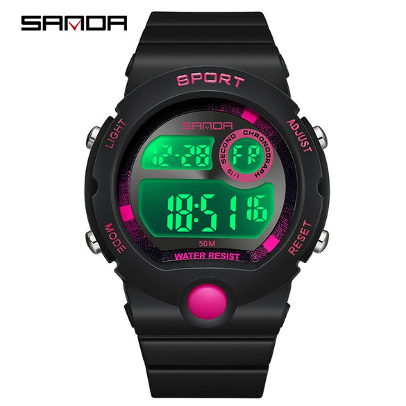 Sports Student Waterproof Watch Acrylic Mirror Round Dial Abs Tpu Small Fresh Style Digital Watch For Men And Women