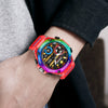 Sports Watch Abs Alloy Case Pu Strap High Transparent Resin Mirror Round Dial Geometric Style Multifunctional Luminous