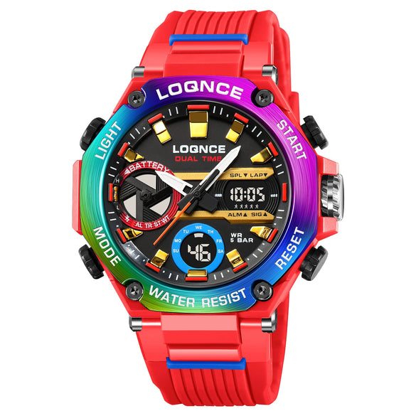Sports Watch Abs Alloy Case Pu Strap High Transparent Resin Mirror Round Dial Geometric Style Multifunctional Luminous