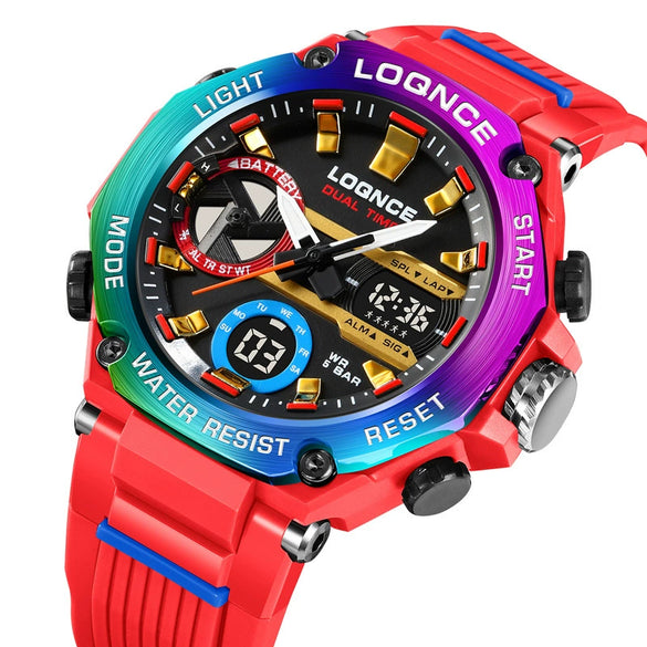 Sports Watch Abs Alloy Case Pu Strap High Transparent Resin Mirror Round Dial Geometric Style Multifunctional Luminous