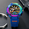 Sports Watch Abs Alloy Case Pu Strap High Transparent Resin Mirror Round Dial Geometric Style Multifunctional Luminous