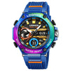 Sports Watch Abs Alloy Case Pu Strap High Transparent Resin Mirror Round Dial Geometric Style Multifunctional Luminous