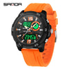 Sports Watch Dual Display Multifunction Luminous Digital Alarm Clock Silicone Strap Abs Case Acrylic Mirror Round Dial For Male And Female Students
