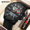 Sports Watch Dual Display Multifunction Luminous Digital Alarm Clock Silicone Strap Abs Case Acrylic Mirror Round Dial For Male And Female Students