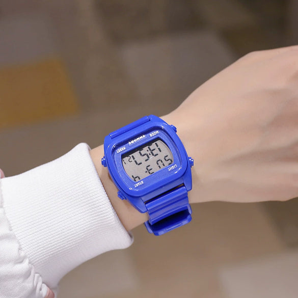 Sports Watch Plastic Silicone Stainless Steel Square Rectangle Luminous Electronic Alarm Couple Watch For Middle School Students