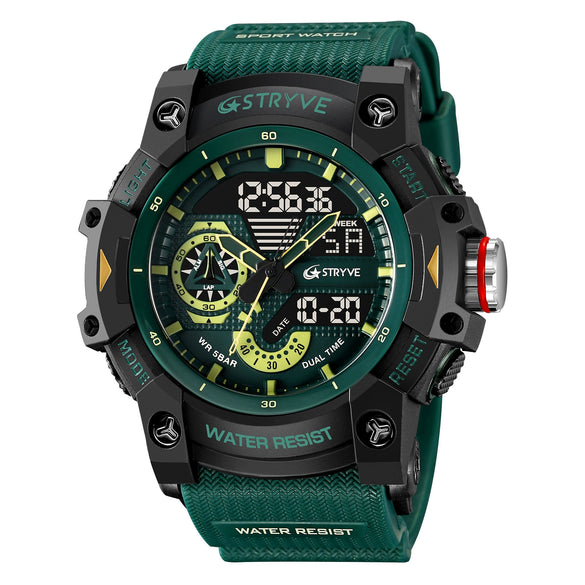 Sports Watch Resin Geometric Sporty Style Round Dial Waterproof Multifunctional Luminous