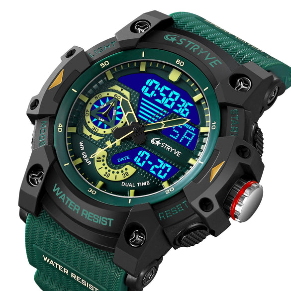 Sports Watch Resin Geometric Sporty Style Round Dial Waterproof Multifunctional Luminous