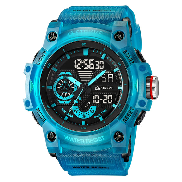 Sports Watch Resin Geometric Sporty Style Round Dial Waterproof Multifunctional Luminous