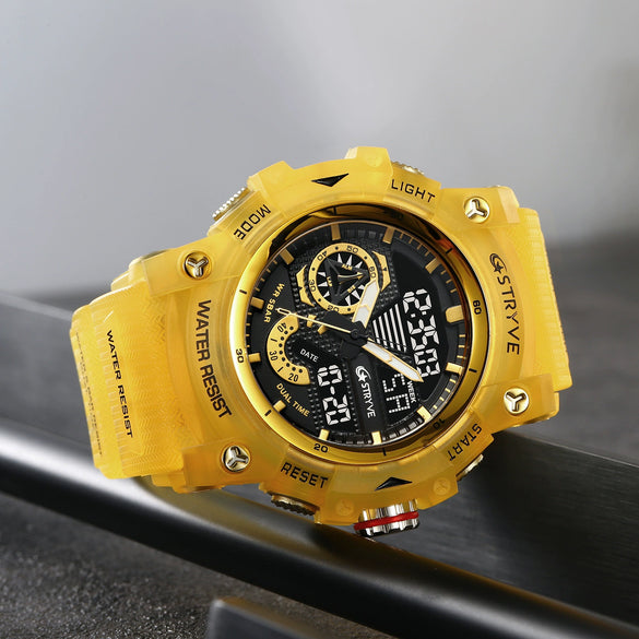 Sports Watch Resin Geometric Sporty Style Round Dial Waterproof Multifunctional Luminous