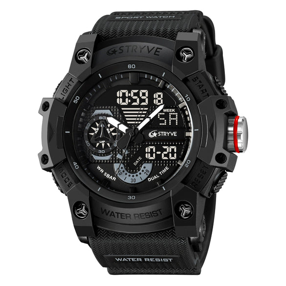 Sports Watch Resin Geometric Sporty Style Round Dial Waterproof Multifunctional Luminous