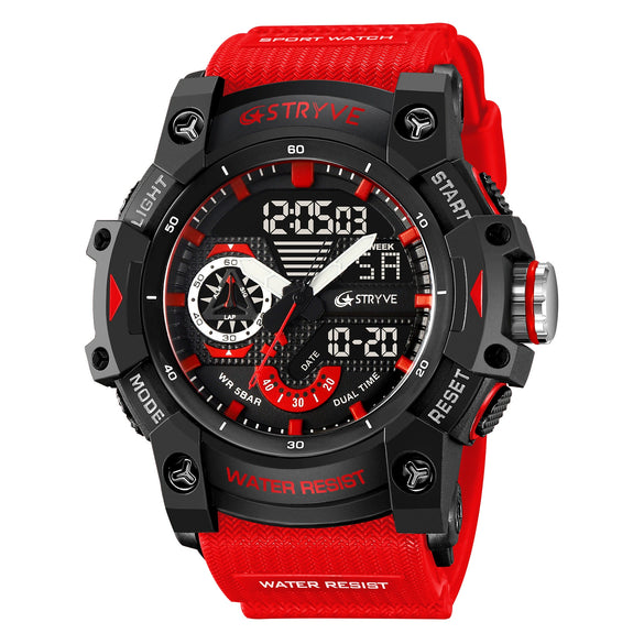 Sports Watch Resin Geometric Sporty Style Round Dial Waterproof Multifunctional Luminous