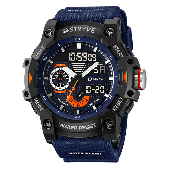 Sports Watch Resin Geometric Sporty Style Round Dial Waterproof Multifunctional Luminous