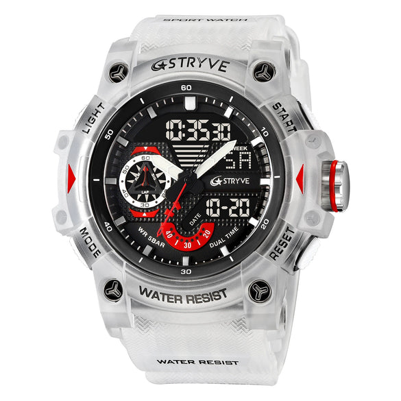 Sports Watch Resin Geometric Sporty Style Round Dial Waterproof Multifunctional Luminous