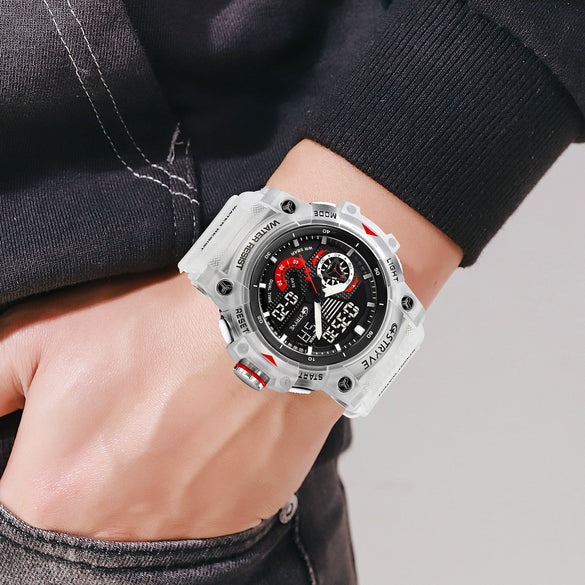 Sports Watch Resin Geometric Sporty Style Round Dial Waterproof Multifunctional Luminous