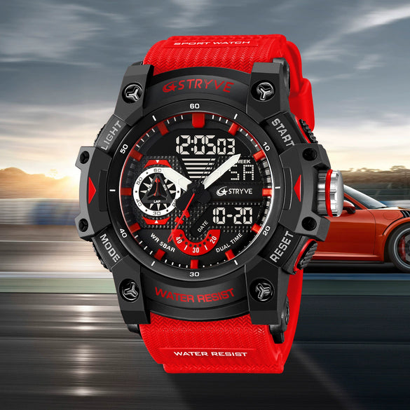 Sports Watch Resin Geometric Sporty Style Round Dial Waterproof Multifunctional Luminous
