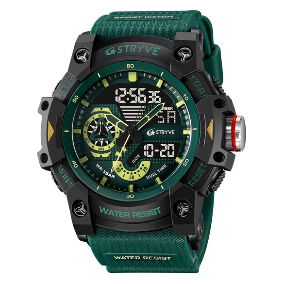 Sports Watch Resin Geometric Sporty Style Round Dial Waterproof Multifunctional Luminous