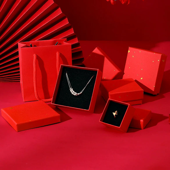 Spot Red Jewelry Storage Box For Ring Earrings Bracelet Necklace Made Of Paper And Cardboard With Sponge Lining
