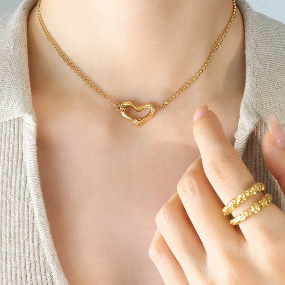 Spring 2023 Ins Wind Irregular Heart Pendant Titanium Steel 18K Gold Plated Necklace For Women