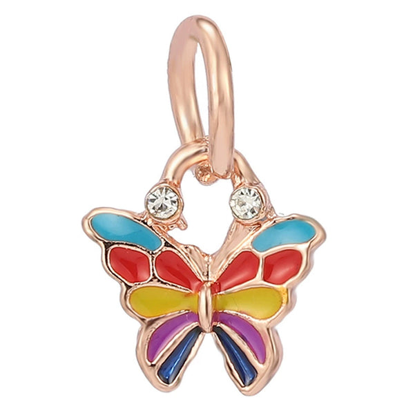 Spring Style Colorful Butterfly Plant Flower Crystal Beaded Pendant Metal Electroplated Totem Design Diy Bracelet Jewelry Accessories