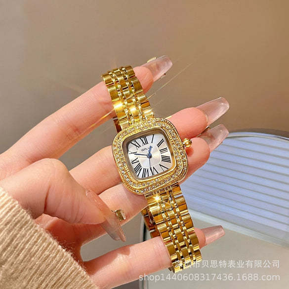 Square Alloy Band Diamondencrusted Women's Light Luxury Niche Exquisite Fashion Watch