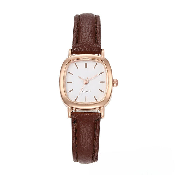 Square Alloy Case Imitation Leather Strap Quartz Watch For Girls Simple Elegant And Leisure Style