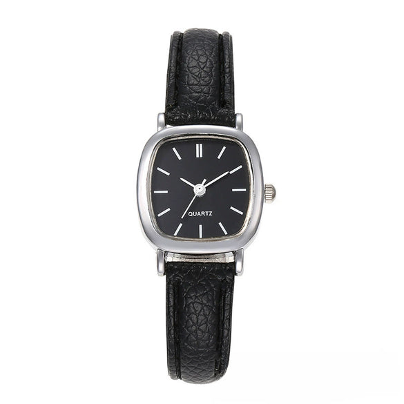 Square Alloy Case Imitation Leather Strap Quartz Watch For Girls Simple Elegant And Leisure Style