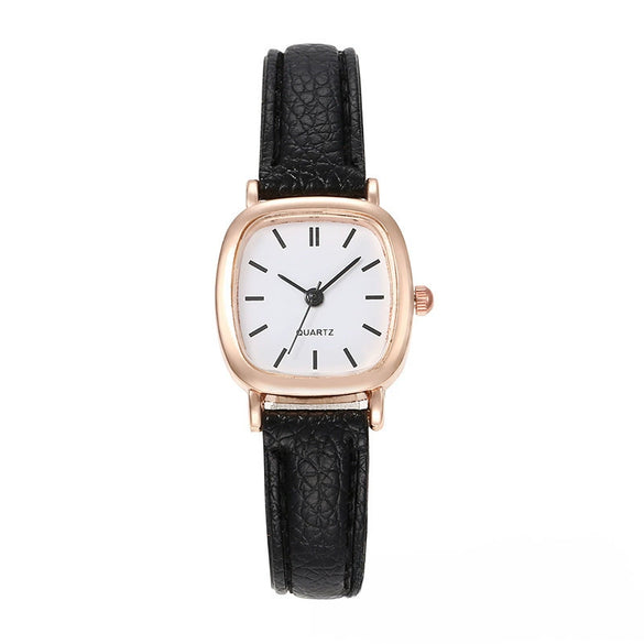 Square Alloy Case Imitation Leather Strap Quartz Watch For Girls Simple Elegant And Leisure Style
