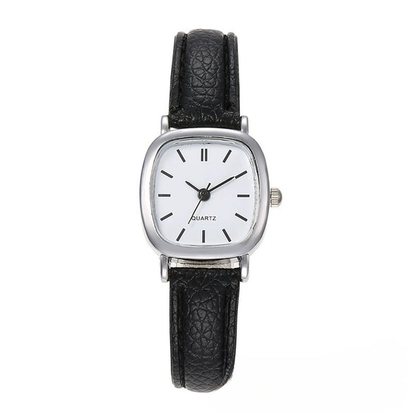 Square Alloy Case Imitation Leather Strap Quartz Watch For Girls Simple Elegant And Leisure Style