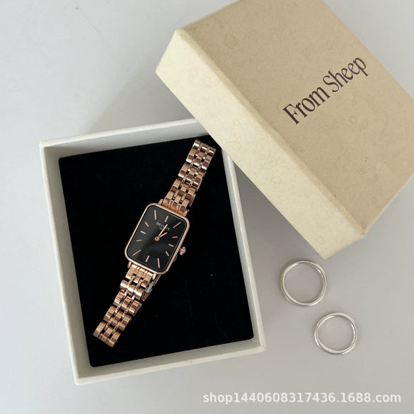 Square Alloy Steel Belt Quartz Women's Light Luxury Simple Fashion Watch