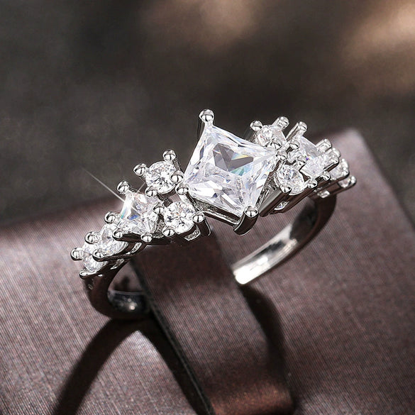 Square Bag Imitation Moissanite Ring Copper Material Geometric Pattern Inlaid Zircon Women's Ring