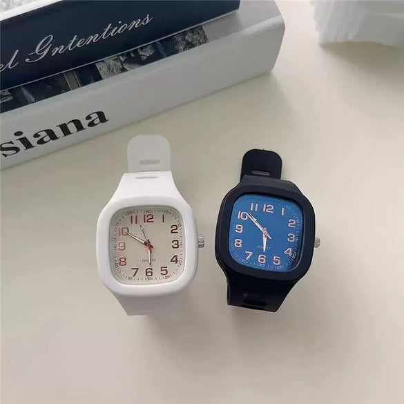 Square Casual Plastic And Silicone Fashion Student Sports Watch