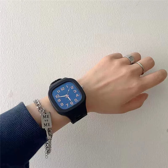 Square Casual Plastic And Silicone Fashion Student Sports Watch