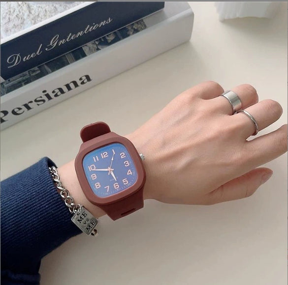 Square Casual Plastic And Silicone Fashion Student Sports Watch