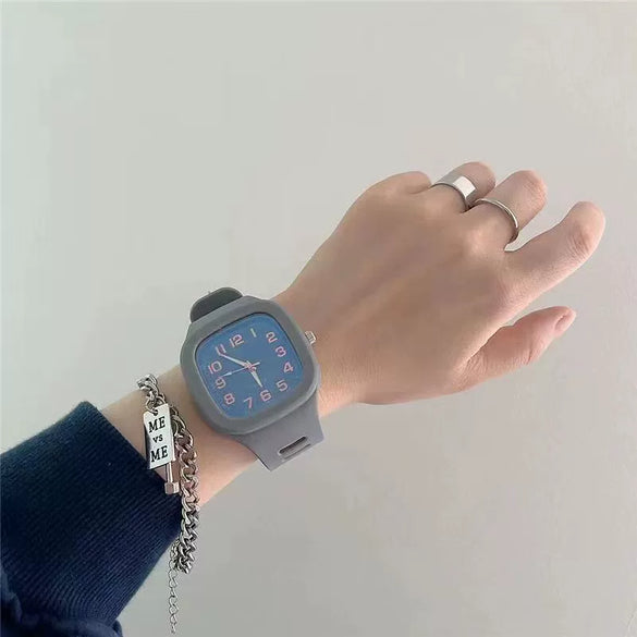 Square Casual Plastic And Silicone Fashion Student Sports Watch