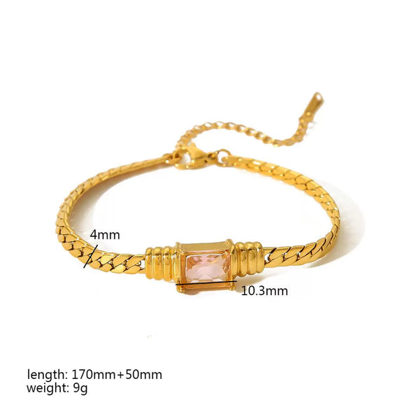 Square Color Zircon Jewelry Set Stainless Steel Geometric Light Luxury Electroplated Necklace And Bracelet For Women