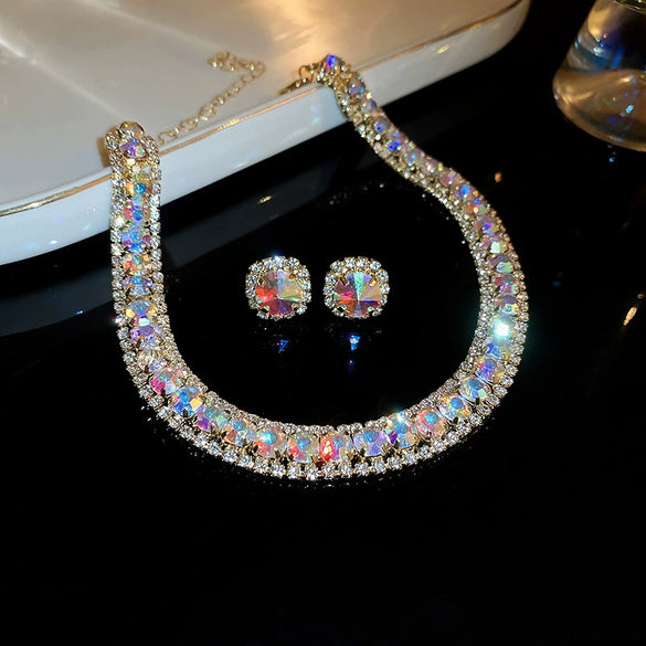Square Copper Earrings Necklace Twopiece Set With Diamondencrusted Geometric Design For Women