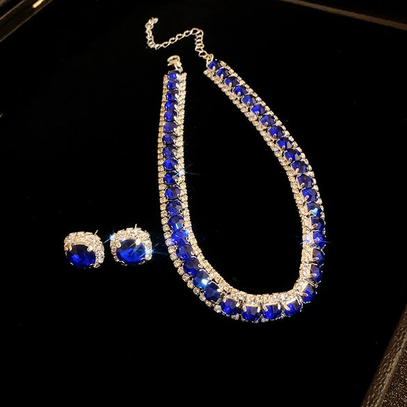 Square Copper Earrings Necklace Twopiece Set With Diamondencrusted Geometric Design For Women