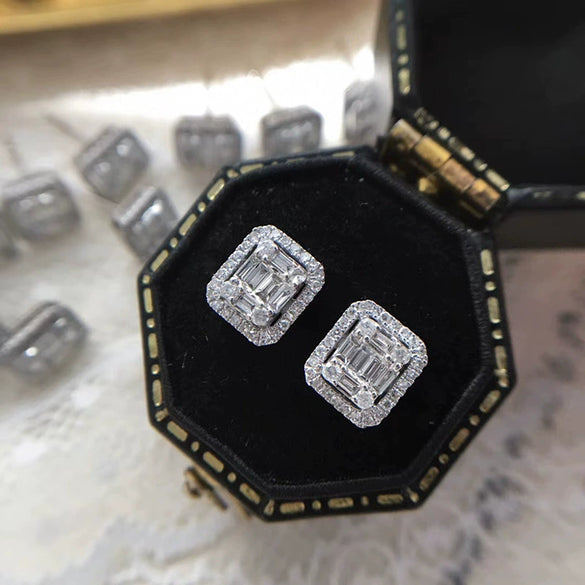 Square Diamond Plated Platinum Earrings Copper Zircon Geometric Women's Business Style