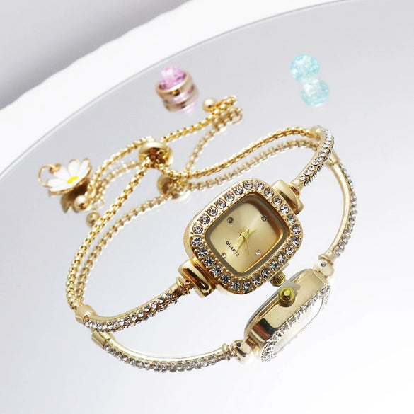 Square Diamondencrusted Women's Alloy And Stainless Steel Leisure Watch