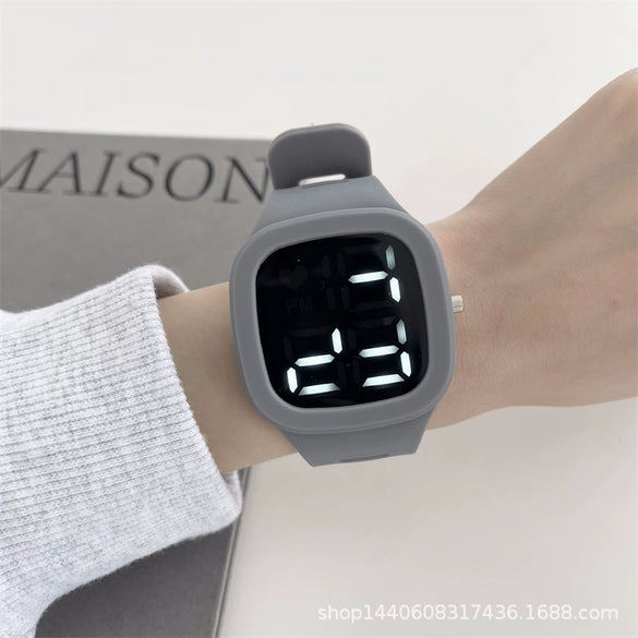 Square Electronic Watch Metal Case Silicone Strap Ordinary Glass Mirror For Men And Women Leisure Style Waterproof Luminous
