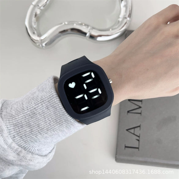 Square Electronic Watch Metal Case Silicone Strap Ordinary Glass Mirror For Men And Women Leisure Style Waterproof Luminous