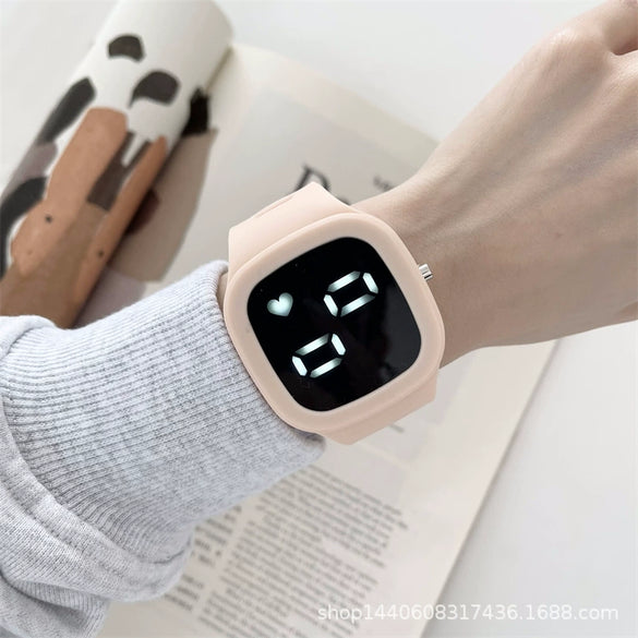 Square Electronic Watch Metal Case Silicone Strap Ordinary Glass Mirror For Men And Women Leisure Style Waterproof Luminous